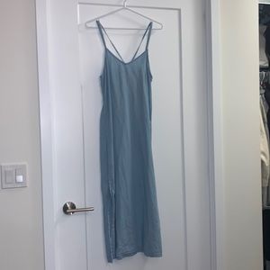 light blue denim style cotton maxi dress with double slit